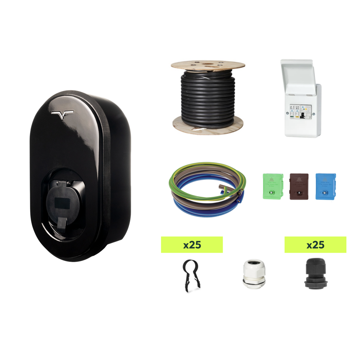 VCHRGD Seven Pro EV Charger Installation Kit – 7.4kW Untethered – Consumer Unit, Cable & Fixings