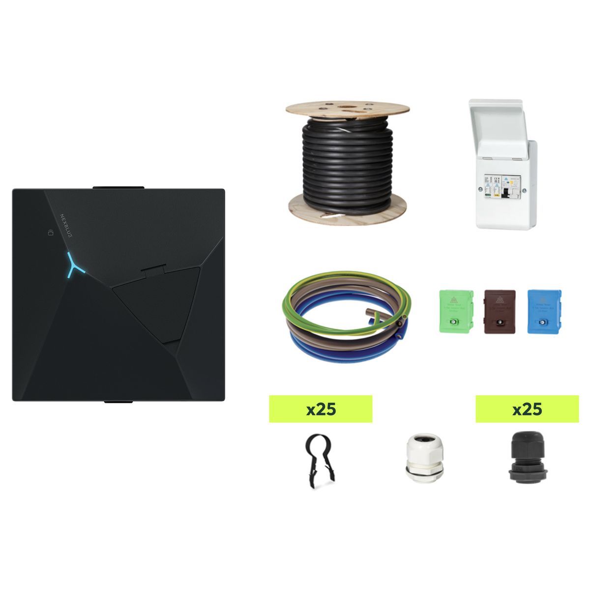 NexBlue Point 2 EV Charger Installation Kit – 7.4kW Untethered – Consumer Unit, Cable & Fixings