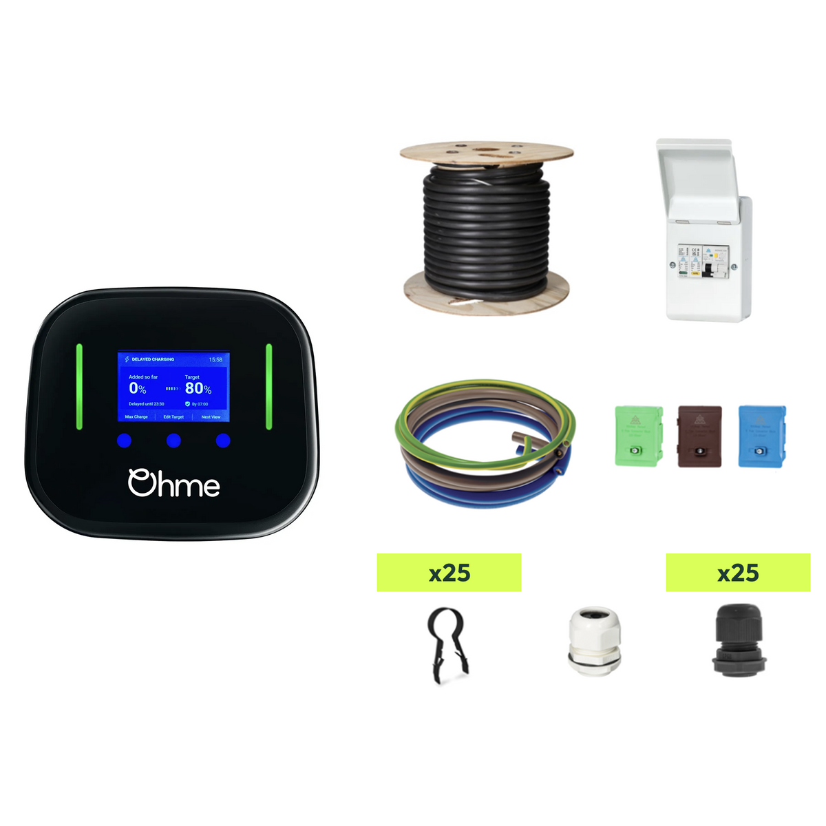 Ohme Home Pro EV Charger Installation Kit – 7.4kW Tethered – Consumer Unit, Cable & Fixings