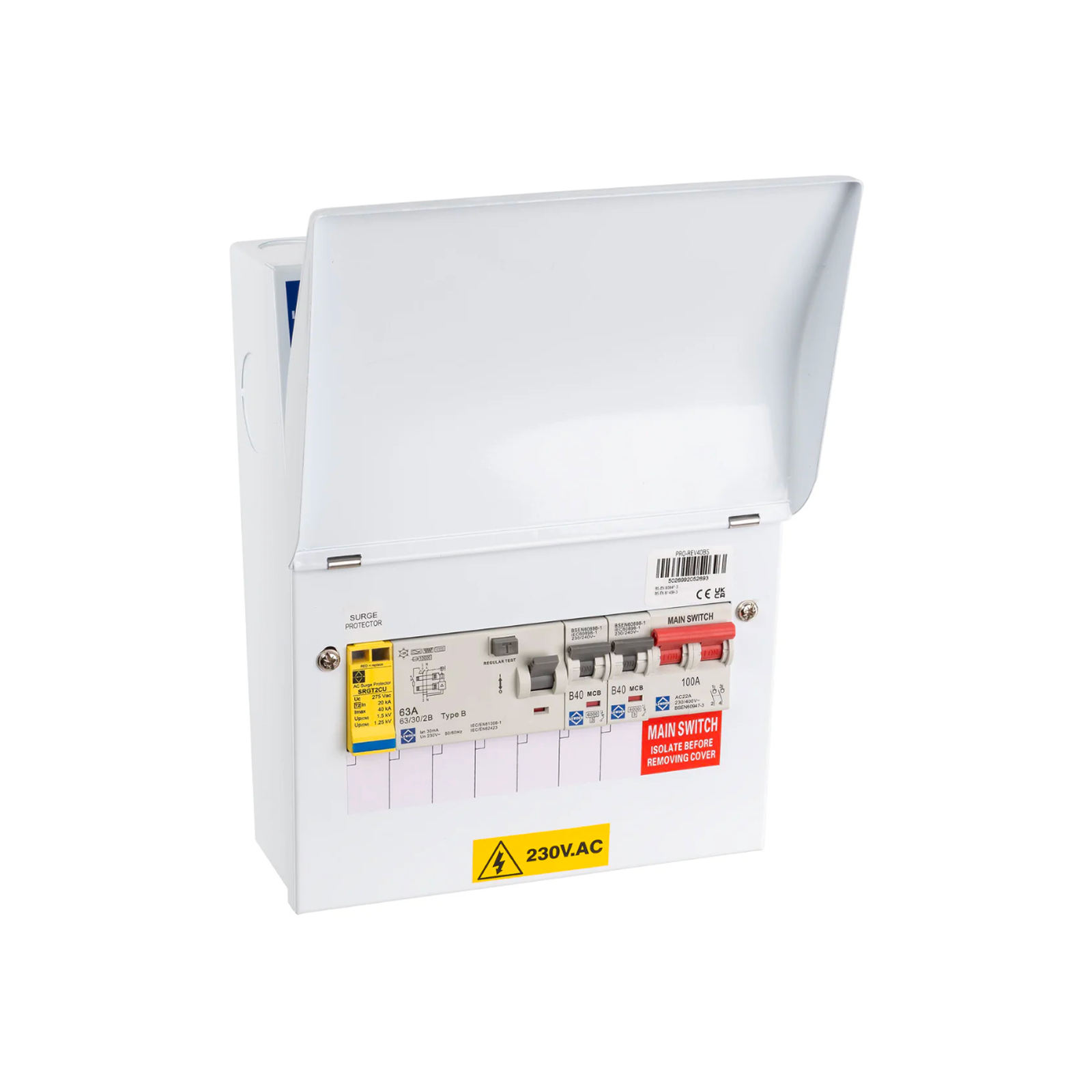 Lewden PRO-REV40BS EV Consumer Unit – 40A – TYPE B RCCB – Surge Protection
