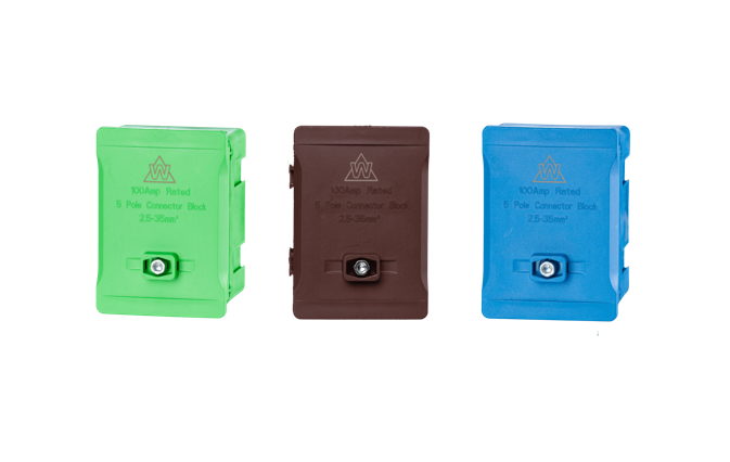 WCED 100A single pole terminal blocks set of 3 brown blue green